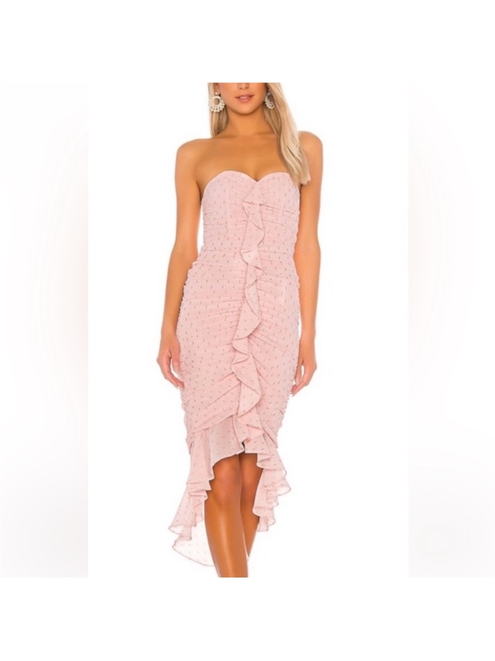 Revolve Midi Dress - Michael Costello 💗🌸 pink gold high low ruffle - Picture 2 of 12